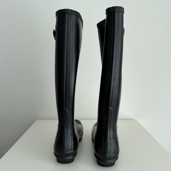 Hunter Original Tall Boots Womens 8 Black Matte Rain Waterproof Rubber Buckle 39 - Picture 7 of 11